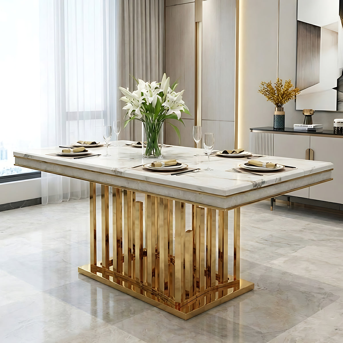Marble Dining Table Set For 6 / Ruchi