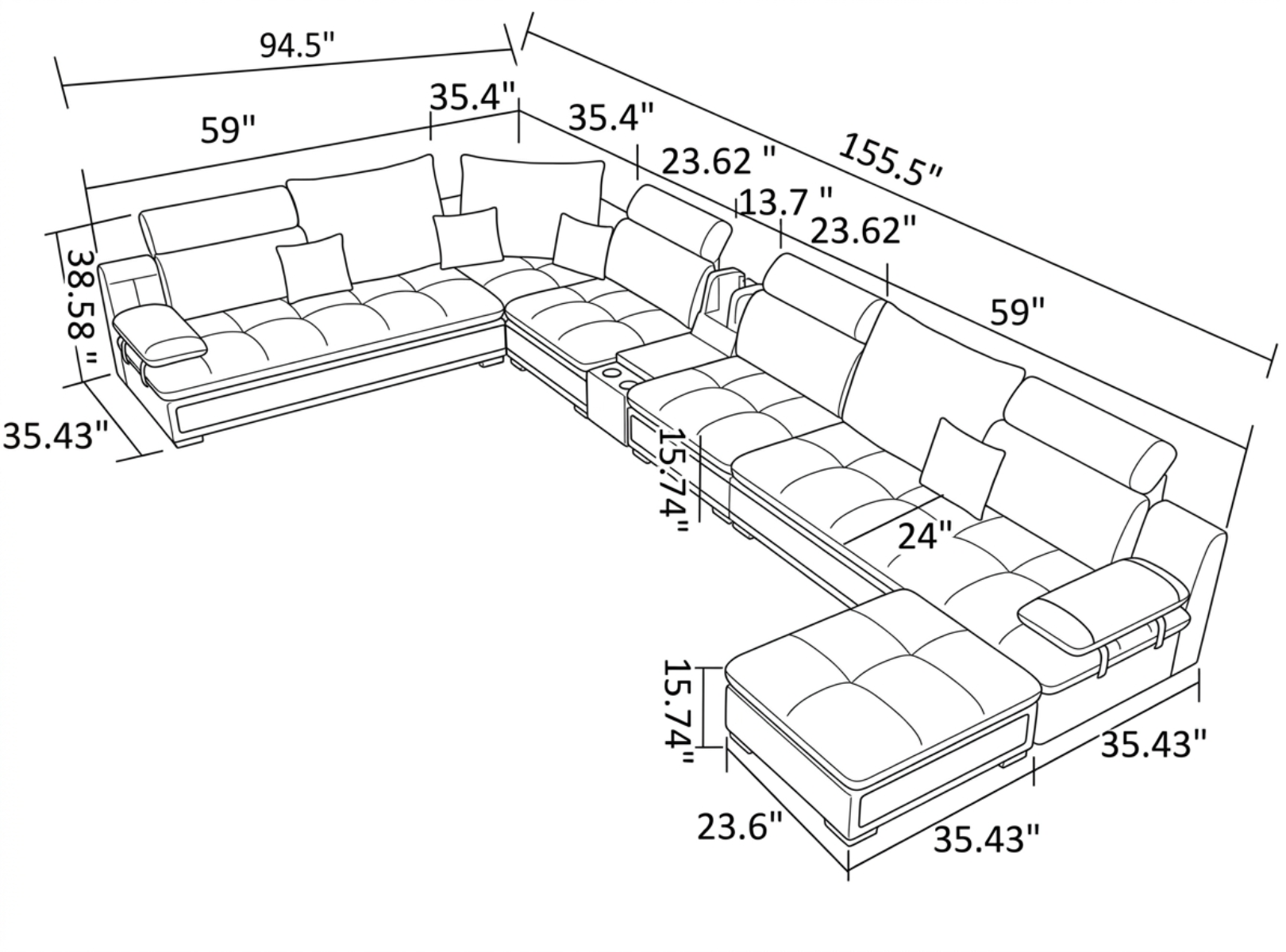 U-Shape Leather Fabric Modular Sectional Sofa / Ruchi