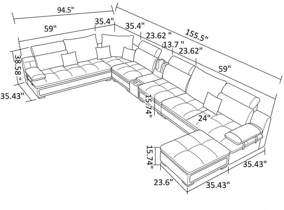 U-Shape Leather Fabric Modular Sectional Sofa / Ruchi