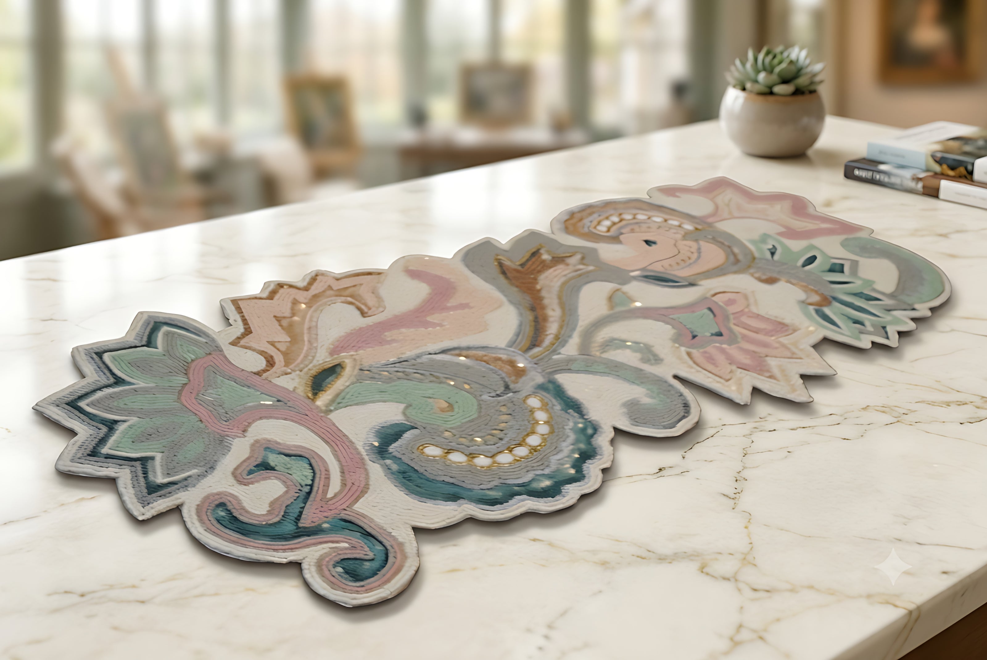 Artisan Paisley Beaded Table Runner / Ruchi