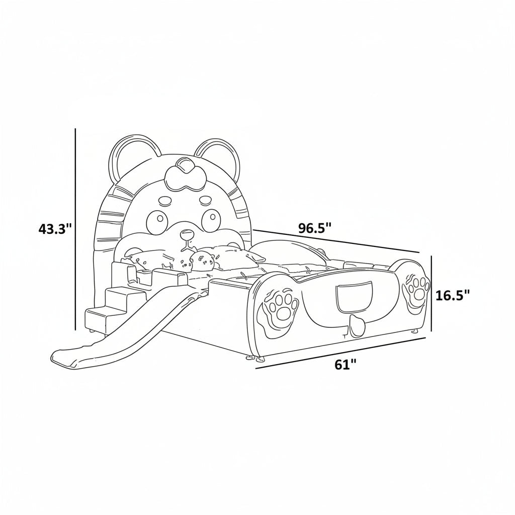 Tiger Design LED Leather Kids Bed