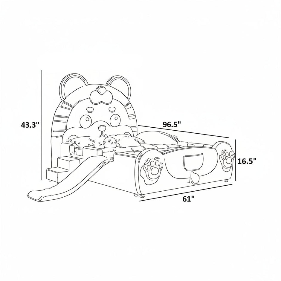 Tiger Design LED Leather Kids Bed