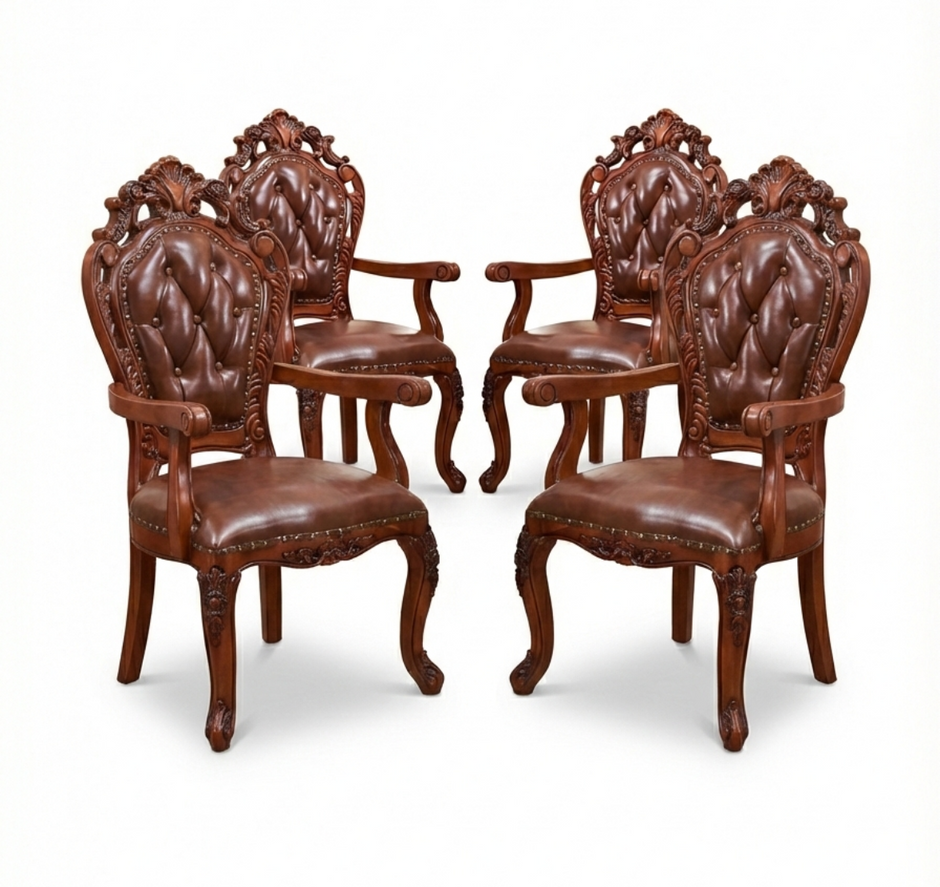 European Leather Upholstered Dining Chairs Set Of 4 / Ruchi