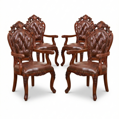 European Leather Upholstered Dining Chairs Set Of 4 / Ruchi