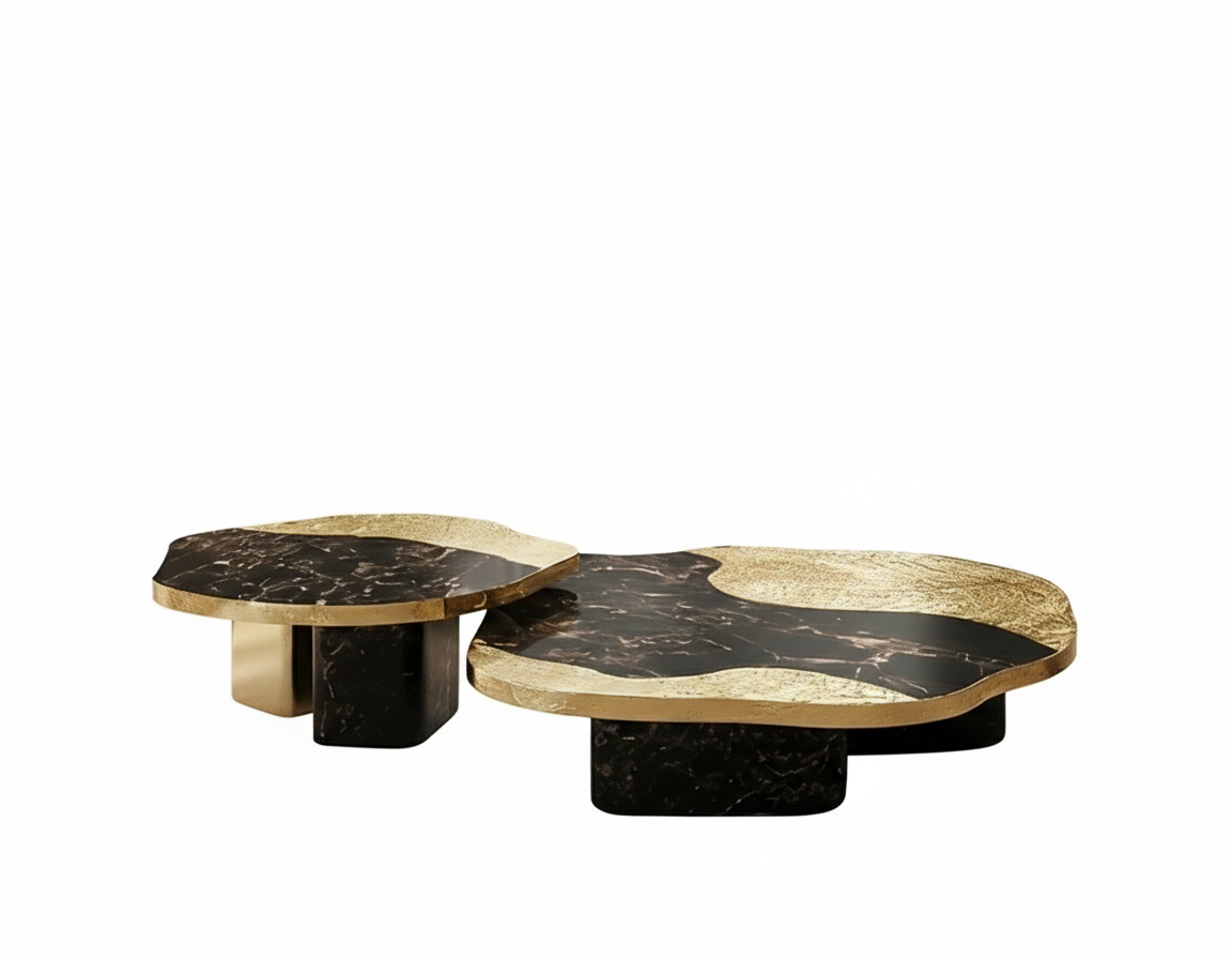 Contemporary Marble And Metal Coffee Table Set / Ruchi 