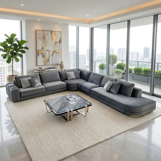 Modular Velvet L-Shaped Sectional Sofa / Ruchi