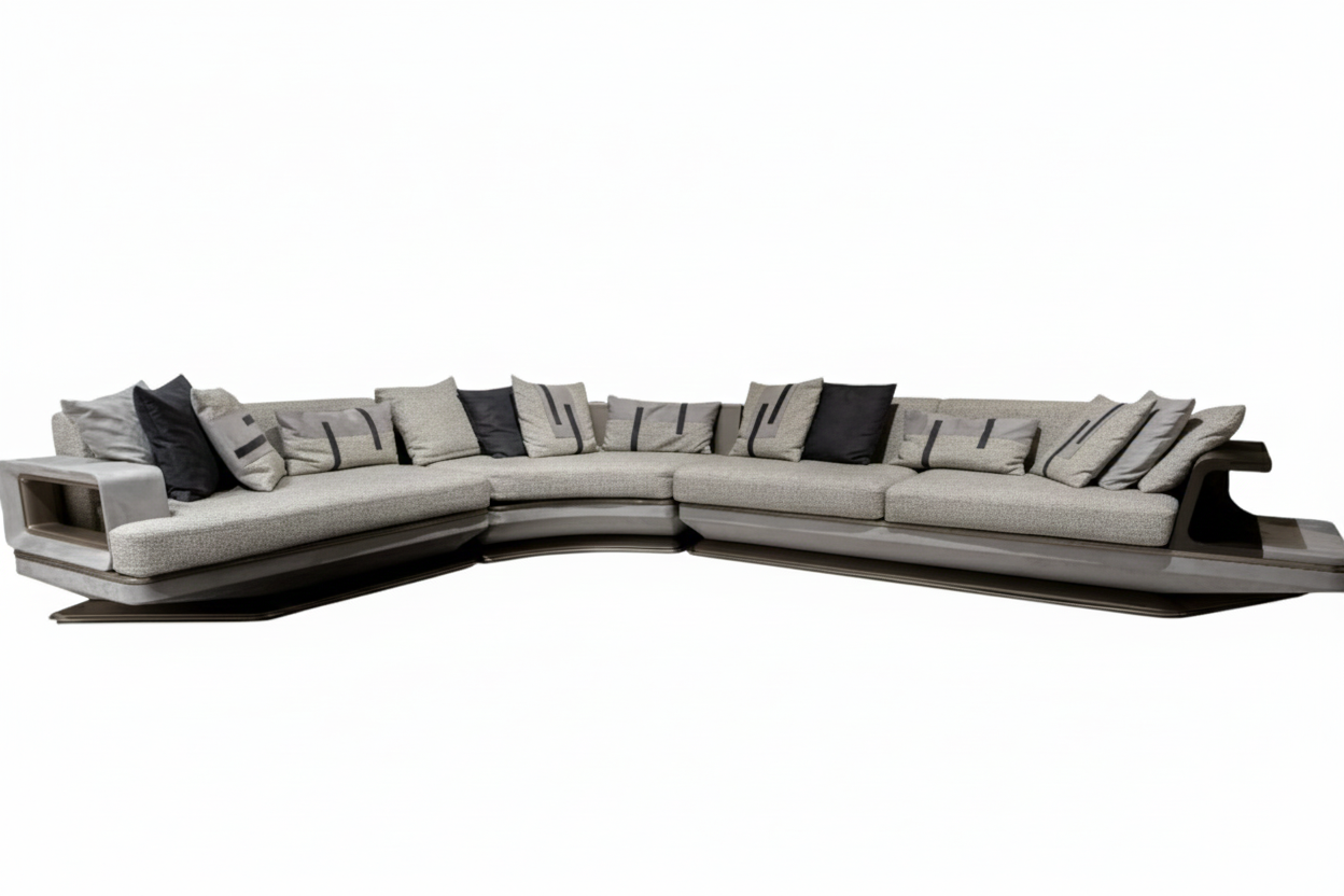 Boucle Fabric Upholstered L-Shaped Sectional Sofa / Ruchi