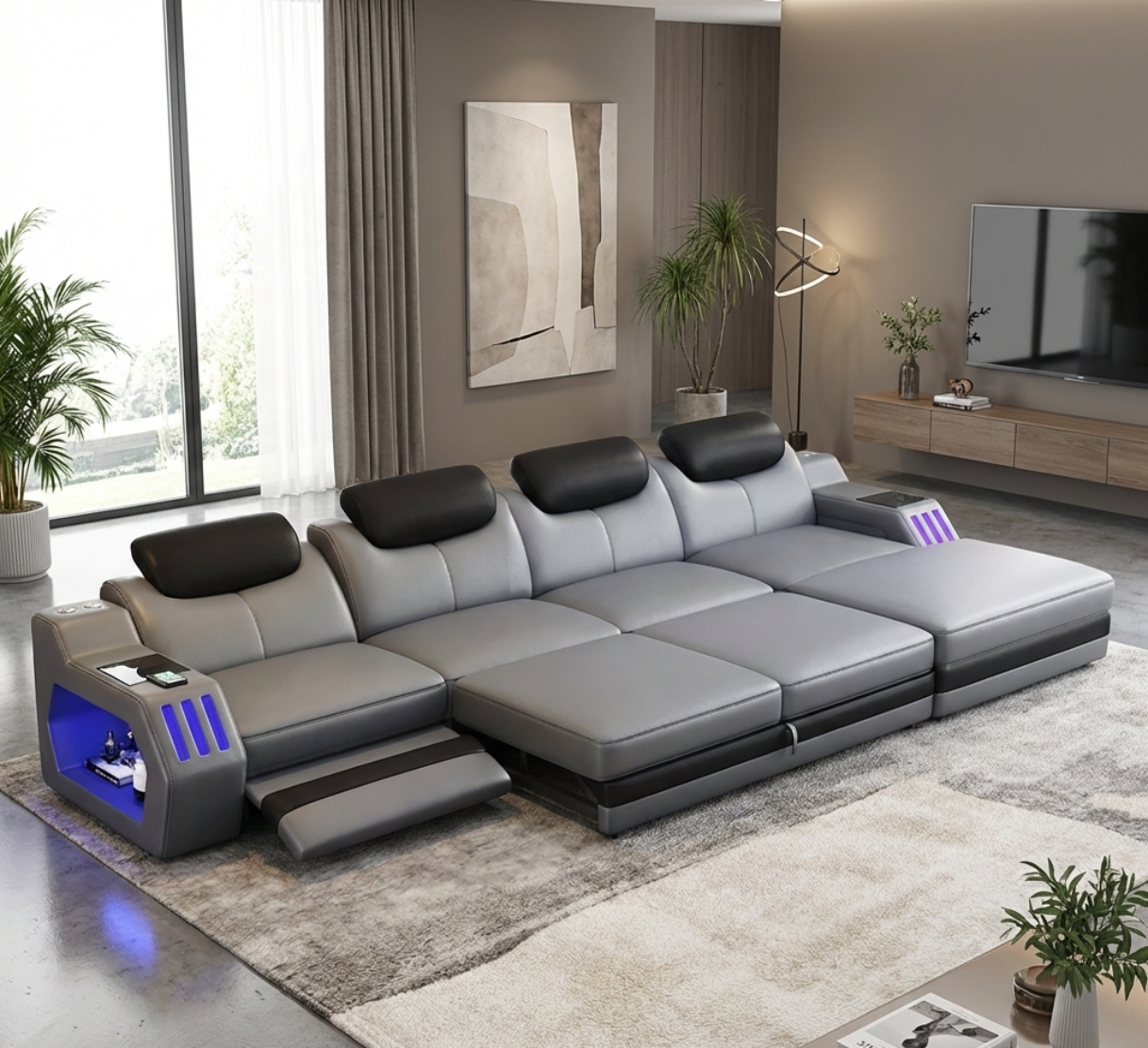 Power Recliner Leather LED Sofa Bed / Ruchi
