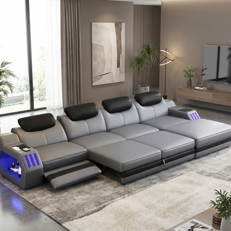 Power Recliner Leather LED Sofa Bed / Ruchi