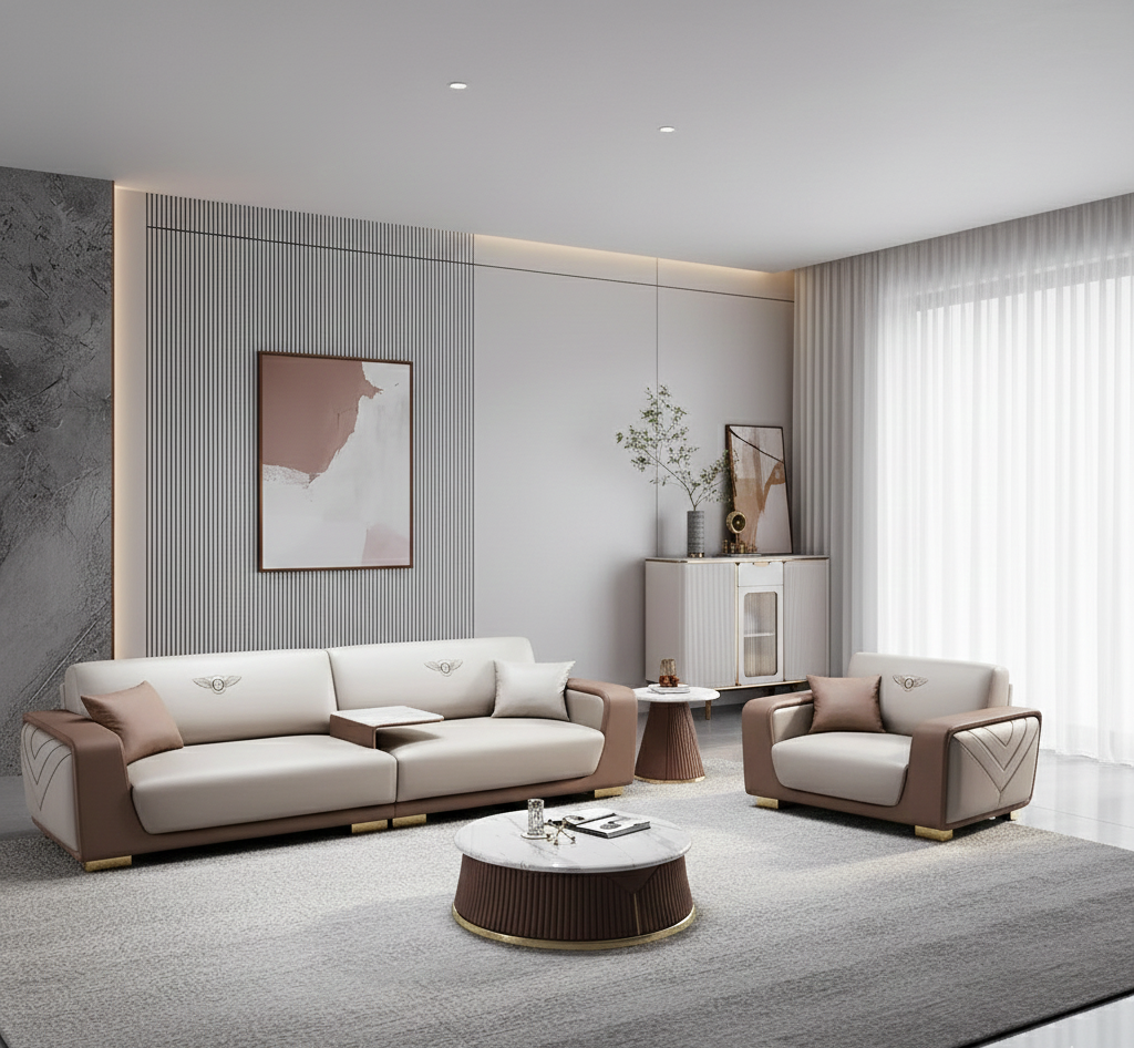 Modern Italian Style Leather Sofa Set