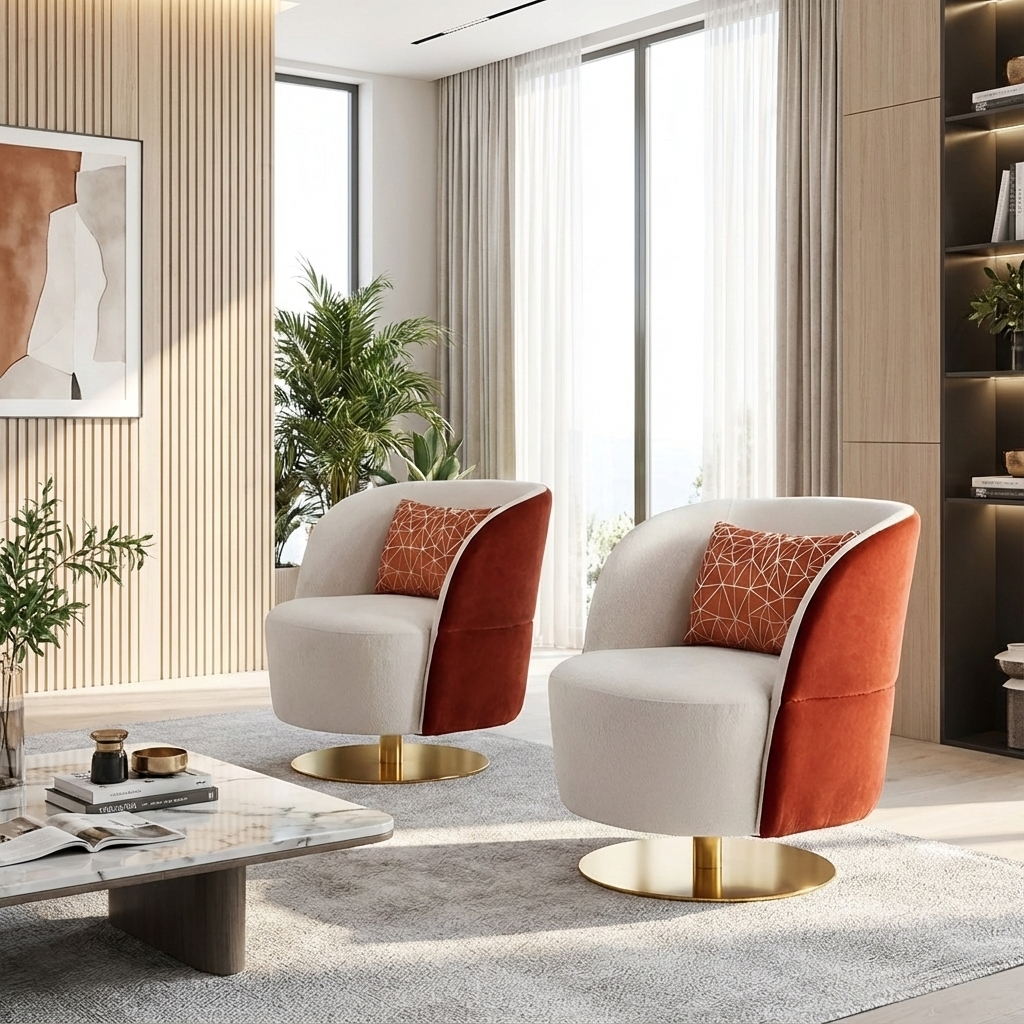 Swivel Design Metal Base Fabric Sofa Chair / Ruchi