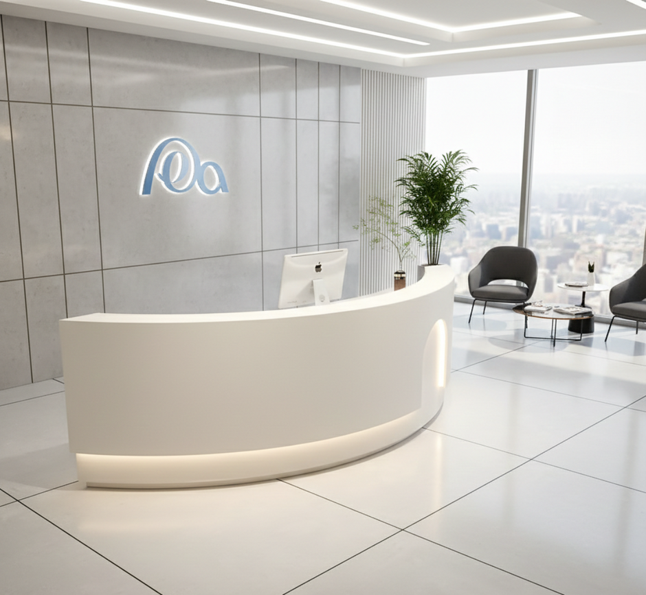 Modern LED 105 Inch Curved Wooden Reception Desk