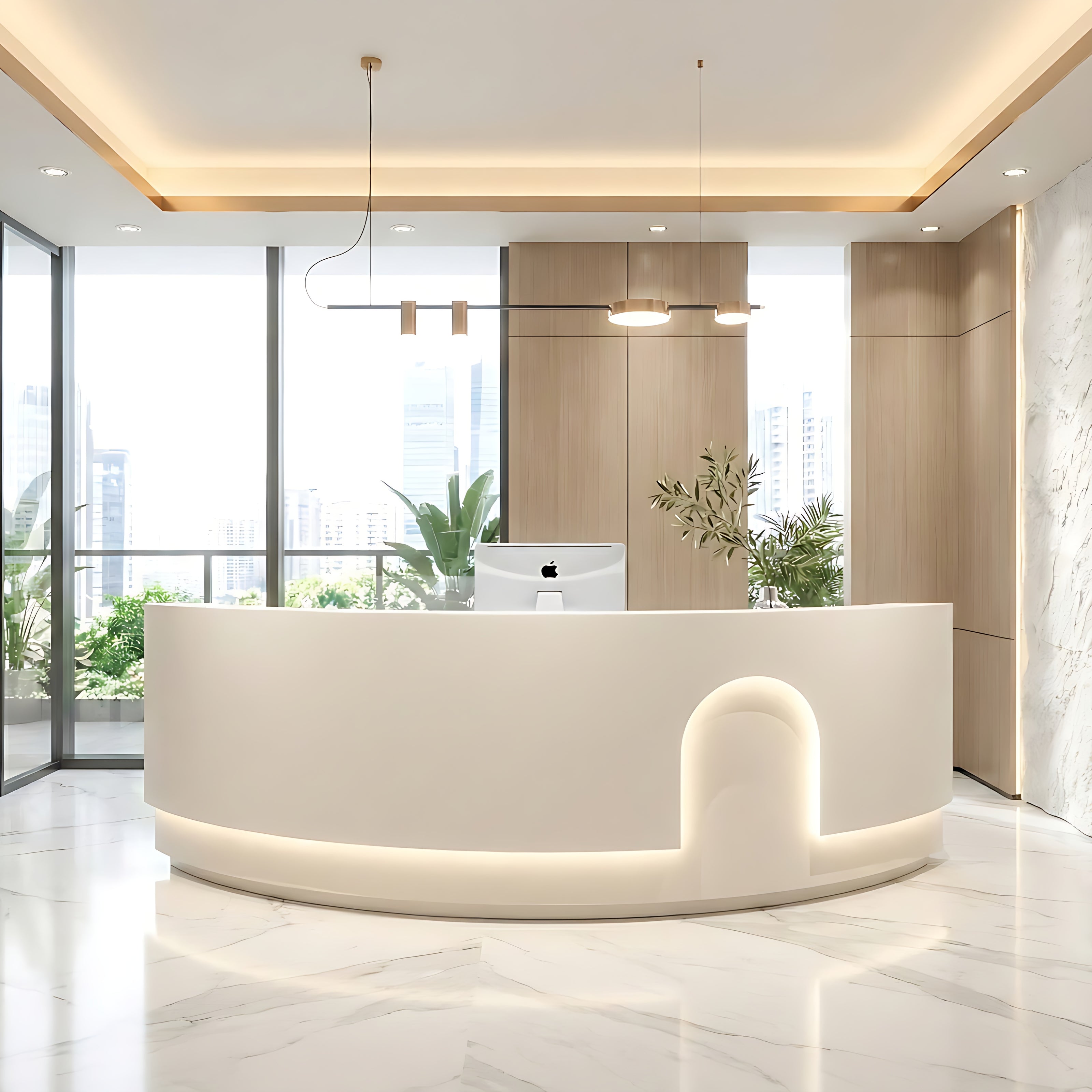 Modern LED 105 Inch Curved Wooden Reception Desk / Ruchi 