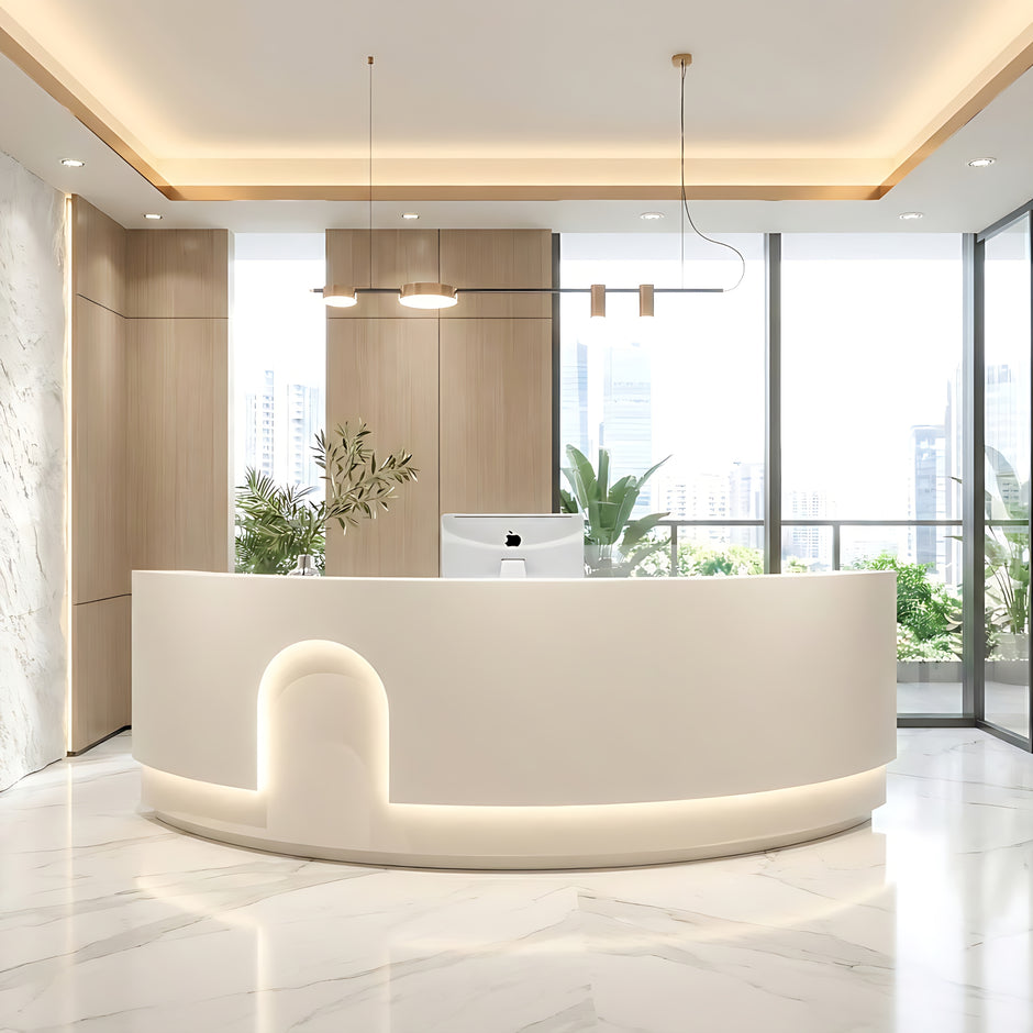 Modern LED 105 Inch Curved Wooden Reception Desk
