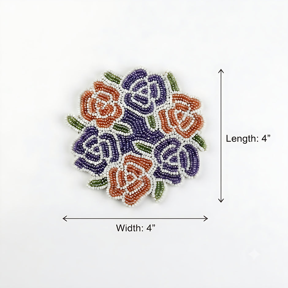 Multicolor Floral Beaded Round Table Coaster Set of 2 / Ruchi