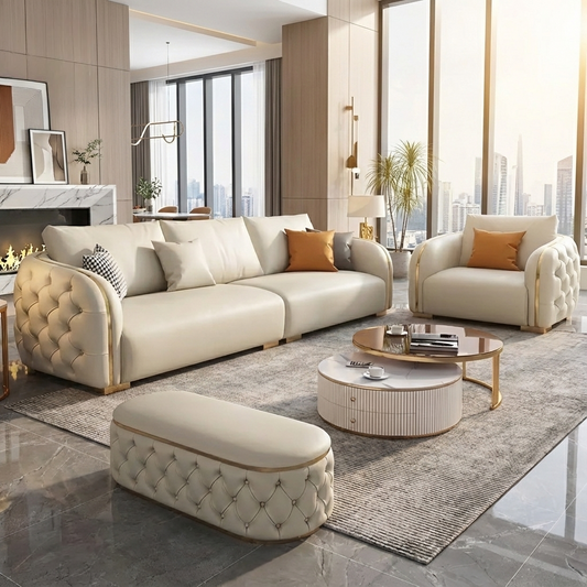 Modern Luxury Chesterfield Leather Sofa Set / Ruchi