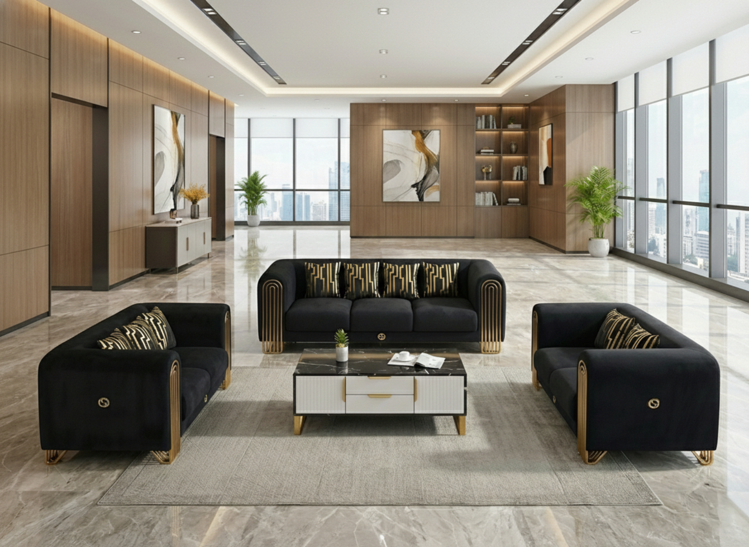 Modern Luxurious Black Velvet Sofa Set / Ruchi