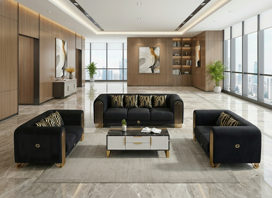 Modern Luxurious Black Velvet Sofa Set / Ruchi
