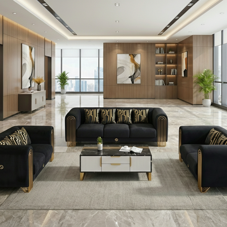 Modern Luxurious Black Velvet Sofa Set / Ruchi
