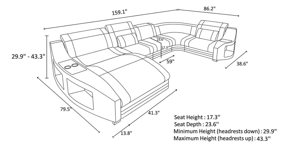 LED Sectional Sofa With Leather Upholstery / Ruchi 