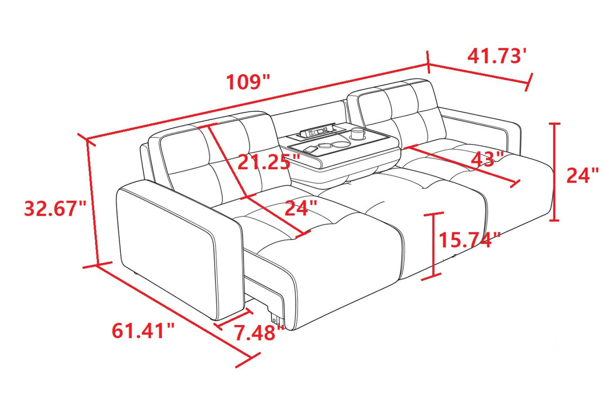 Remote Control Multifunctional Electric Extendable Leather Sofa Bed / Ruchi
