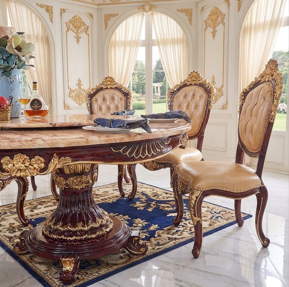 Round European Marble Top Dining Table Set