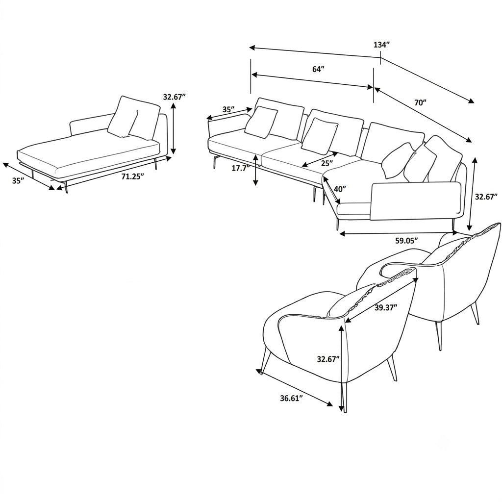 Leather Sectional Sofa Set with Chaise Lounge / Ruchi