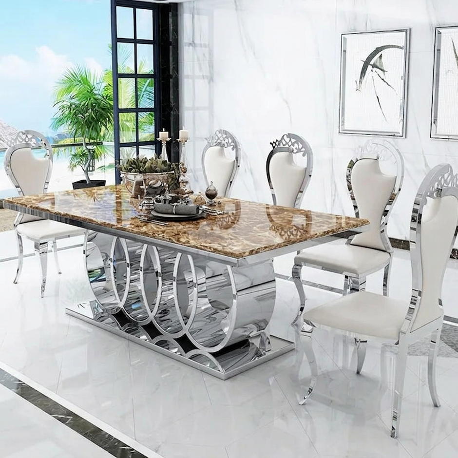Marble Top Rectangular Dining Table Set