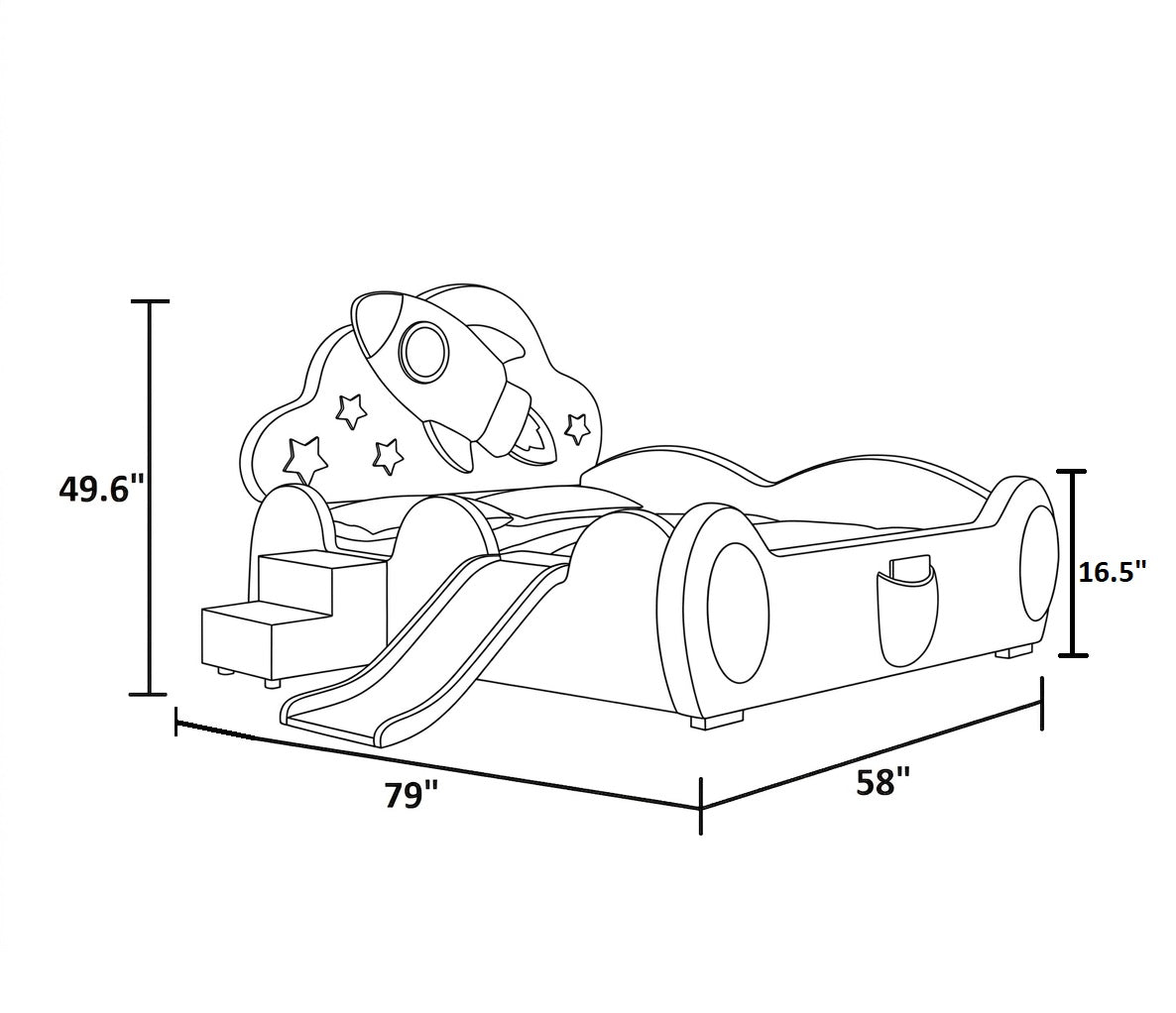 Spaceship Leather Kids Bed With Slide / Ruchi