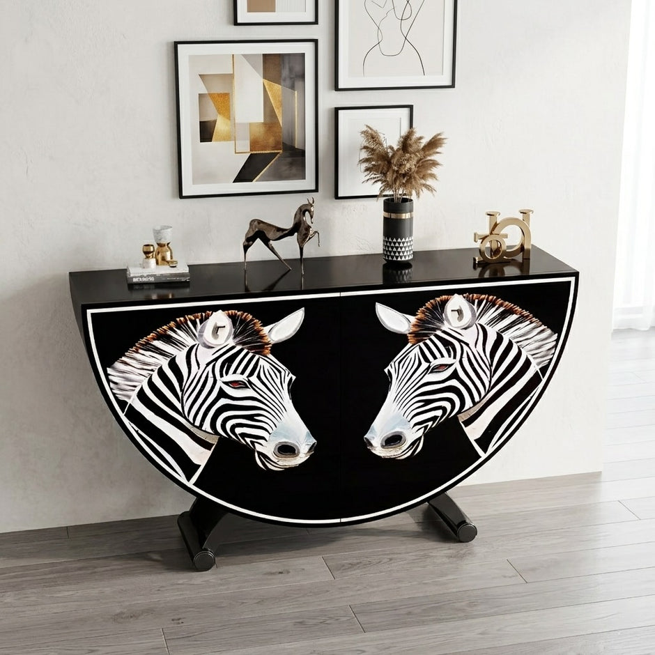 Painted Zebra Wooden Buffet Table With Storage / Ruchi