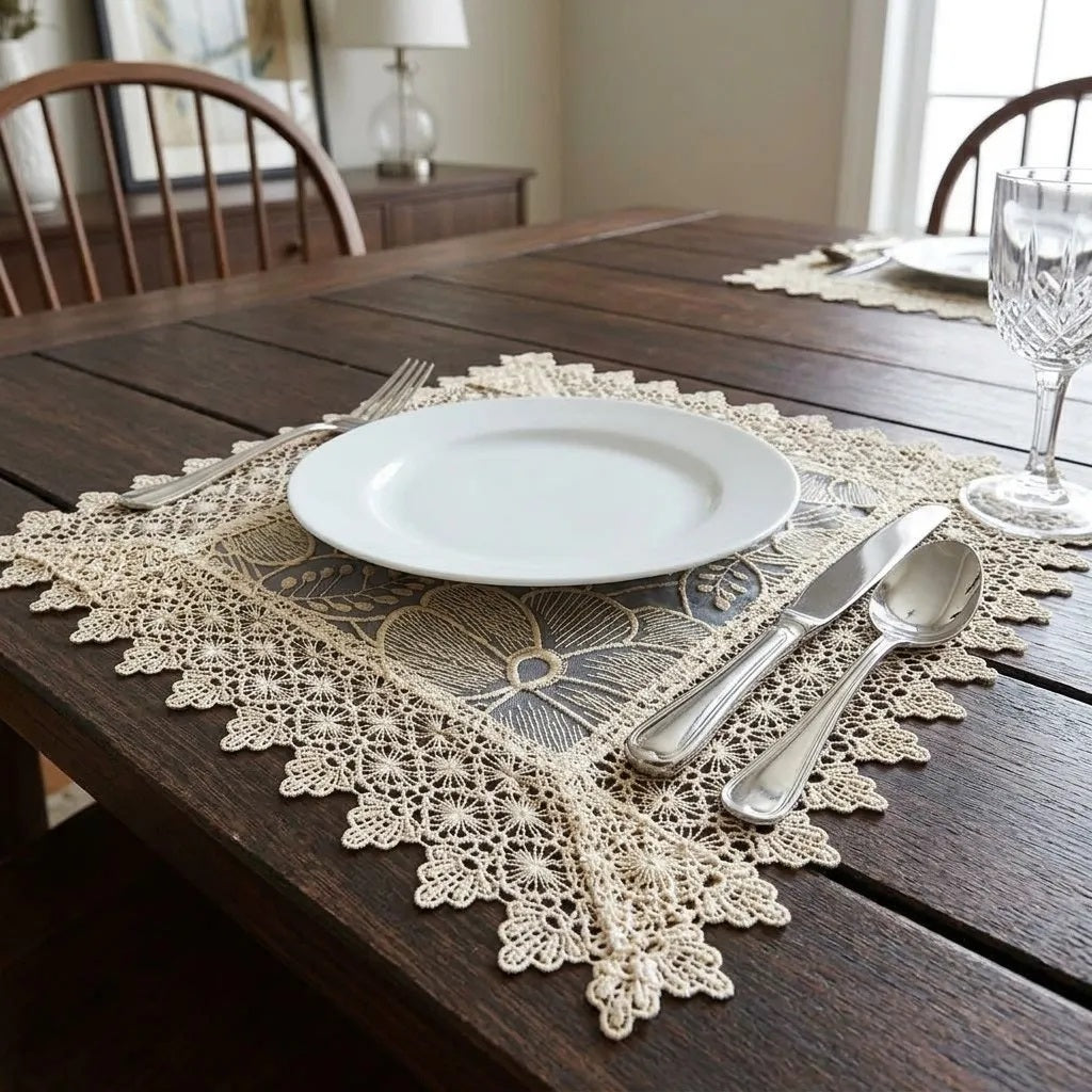 Cotton Linen Floral Design Placemat Set of 5 / Ruchi 