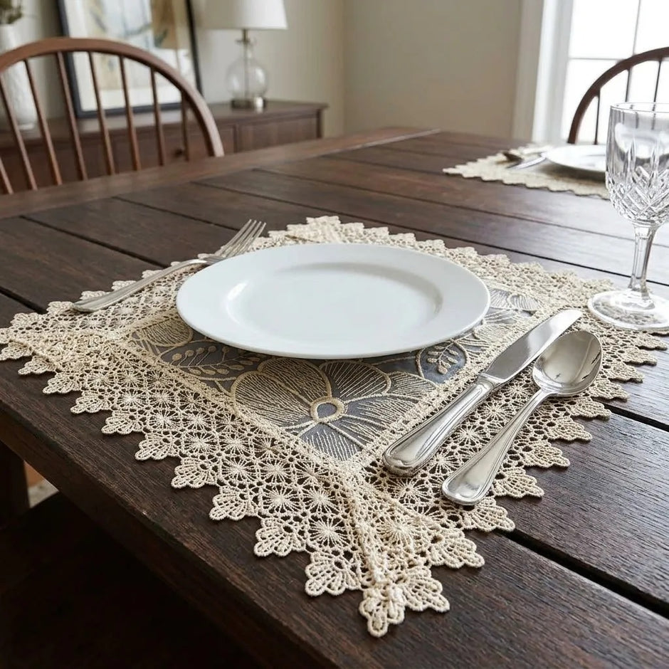 Cotton Linen Floral Design Placemat Set of 5 / Ruchi 