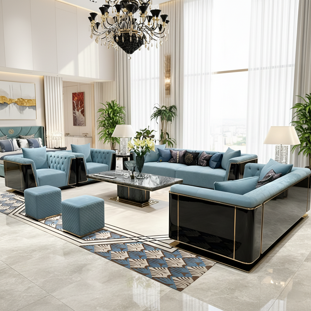 Modern Glossy Velvet Fabric Sofa Set / Ruchi