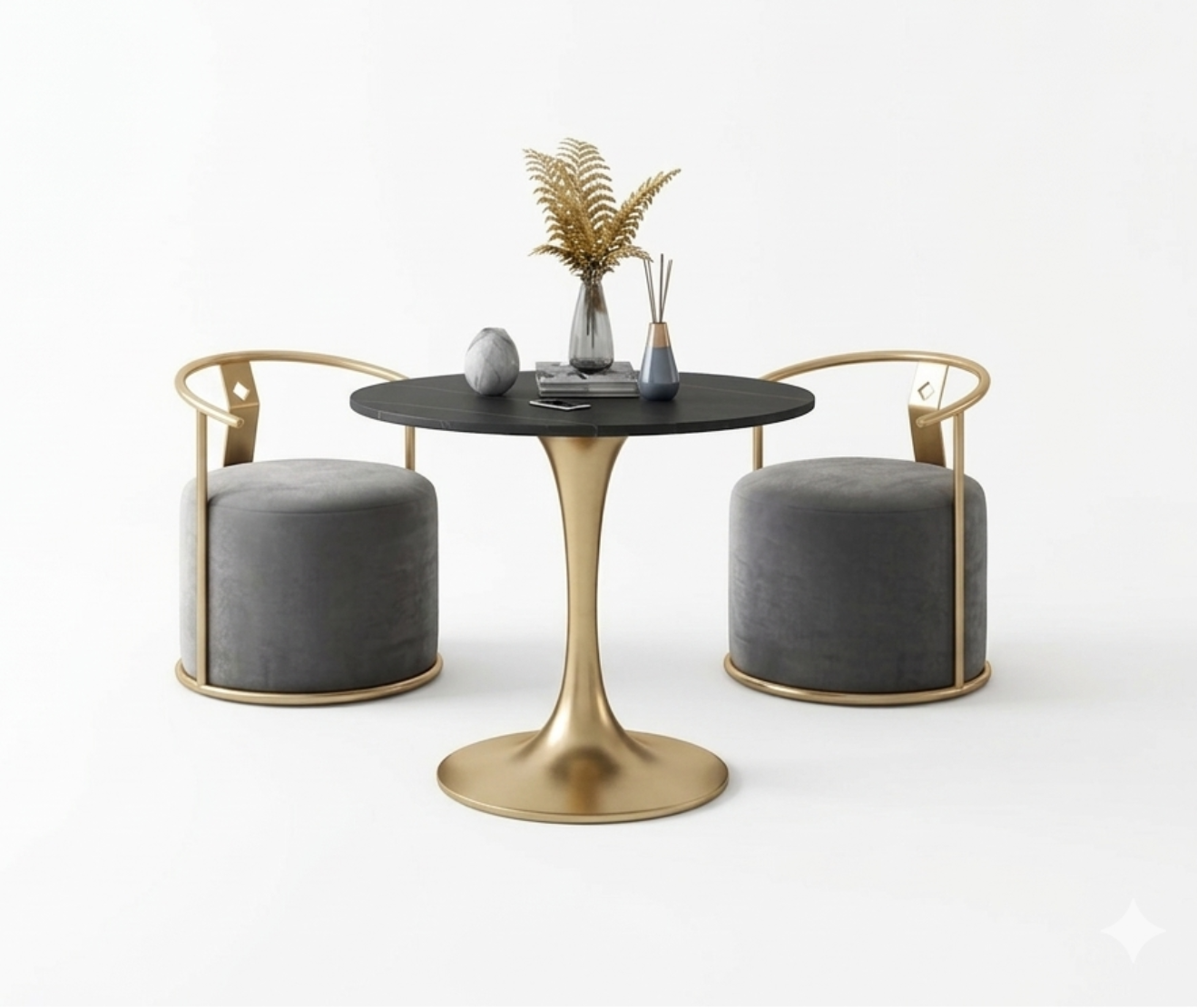 Round Table With 2 Piece Velvet Accent Chairs