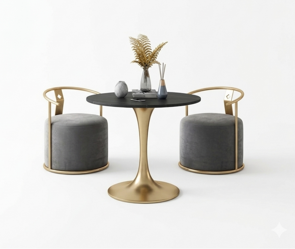 Round Table With 2 Piece Velvet Accent Chairs