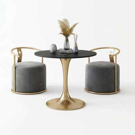 Round Table With 2 Piece Velvet Accent Chairs