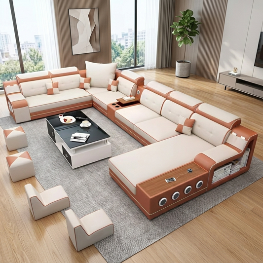Multifunctional Leather Sectional Sofa with Chaise