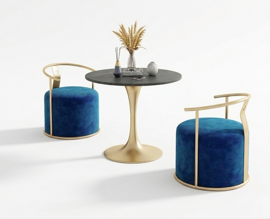 Round Table With 2 Piece Velvet Accent Chairs