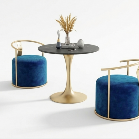 Round Table With 2 Piece Velvet Accent Chairs