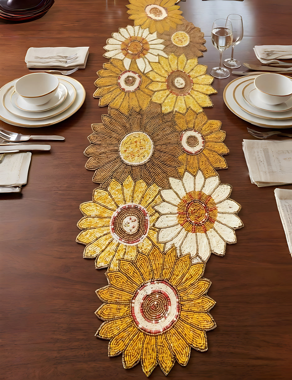 Colorful Sunflower Beaded Table Runner / Ruchi