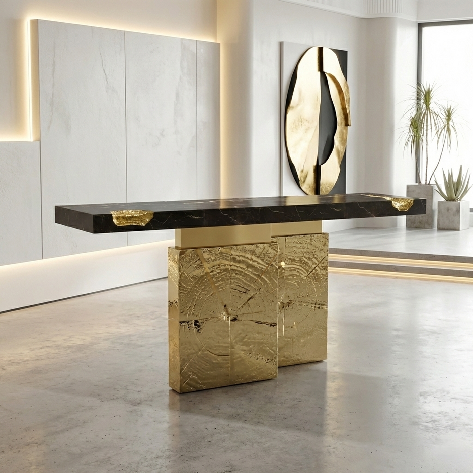 Modern Marble Looking Metal Accent Table / Ruchi