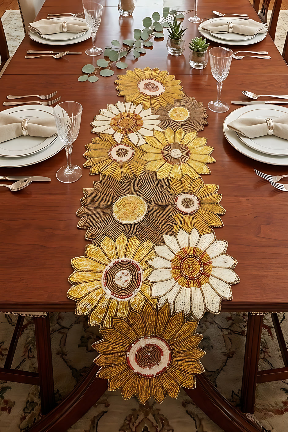 Colorful Sunflower Beaded Table Runner / Ruchi