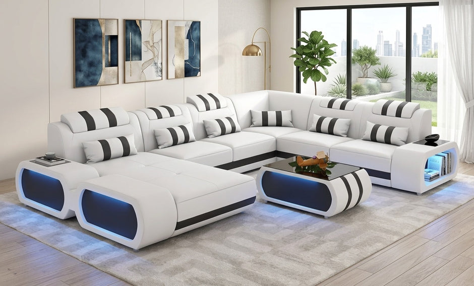 Leather Sectional Sofa With LED Lights