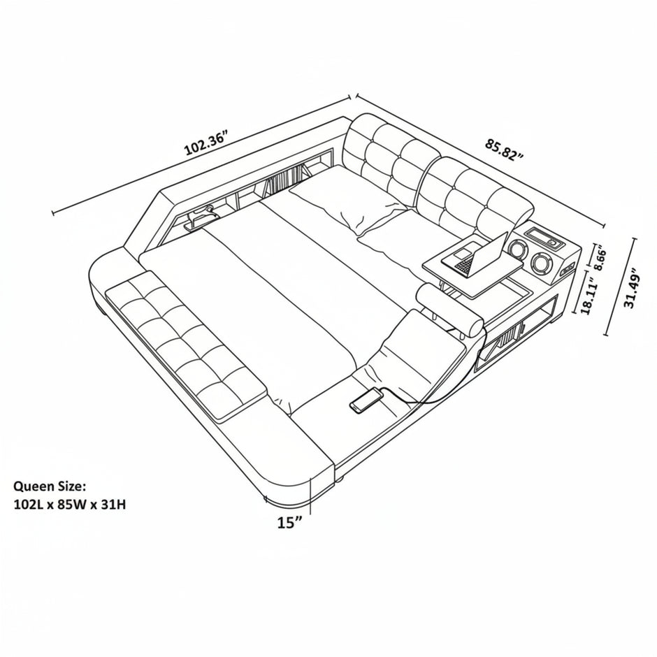 Fabric Upholstered Multifunctional Smart Bed With Storage / Ruchi