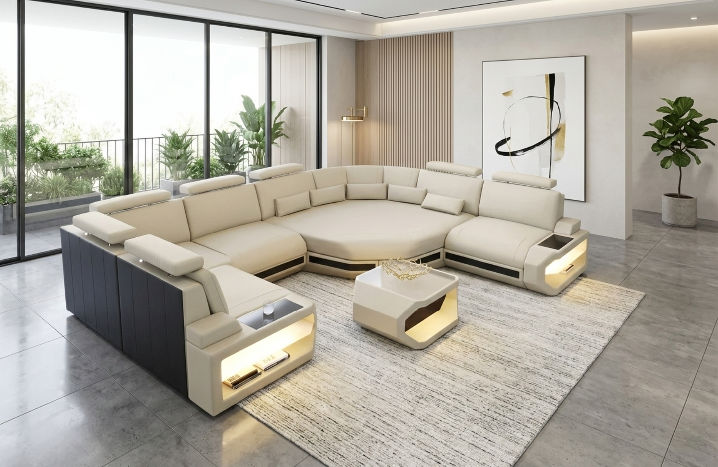 U-shaped LED Leather Sectional Sofa /Ruchi