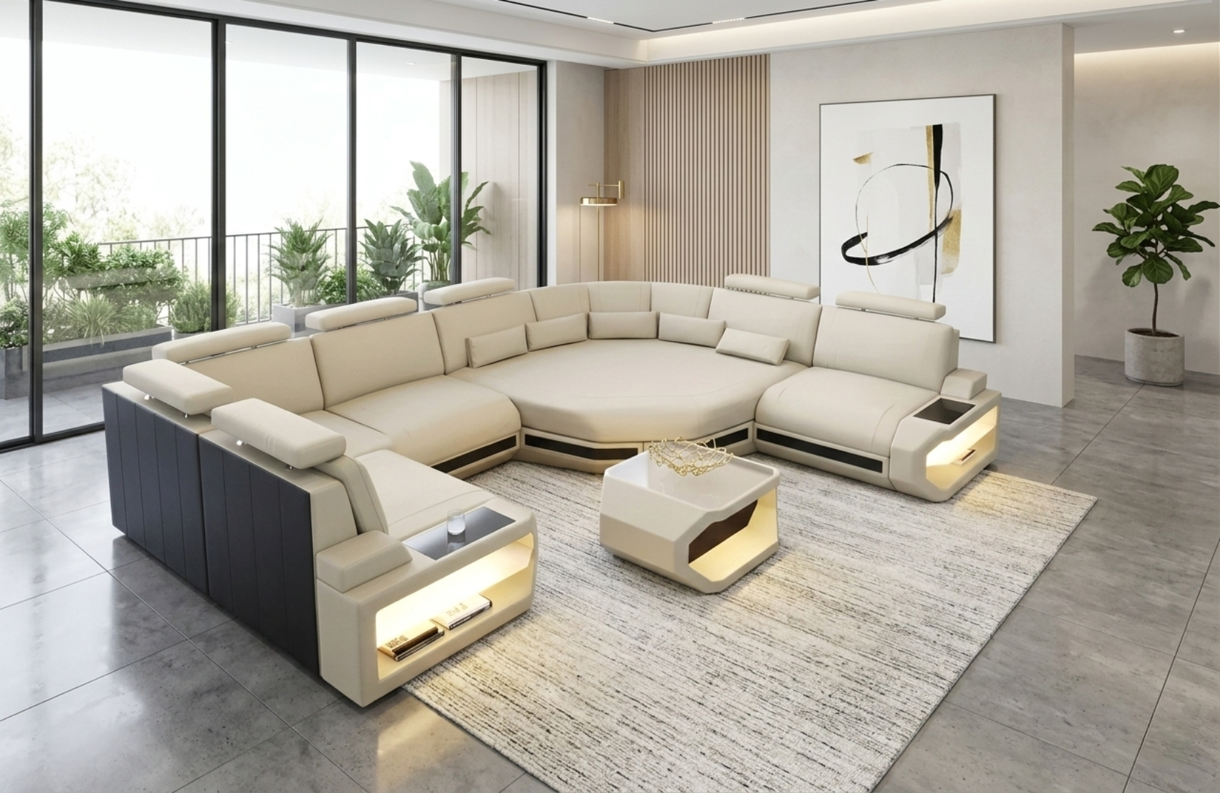 U-shaped LED Leather Sectional Sofa /Ruchi