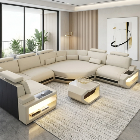 U-shaped LED Leather Sectional Sofa /Ruchi