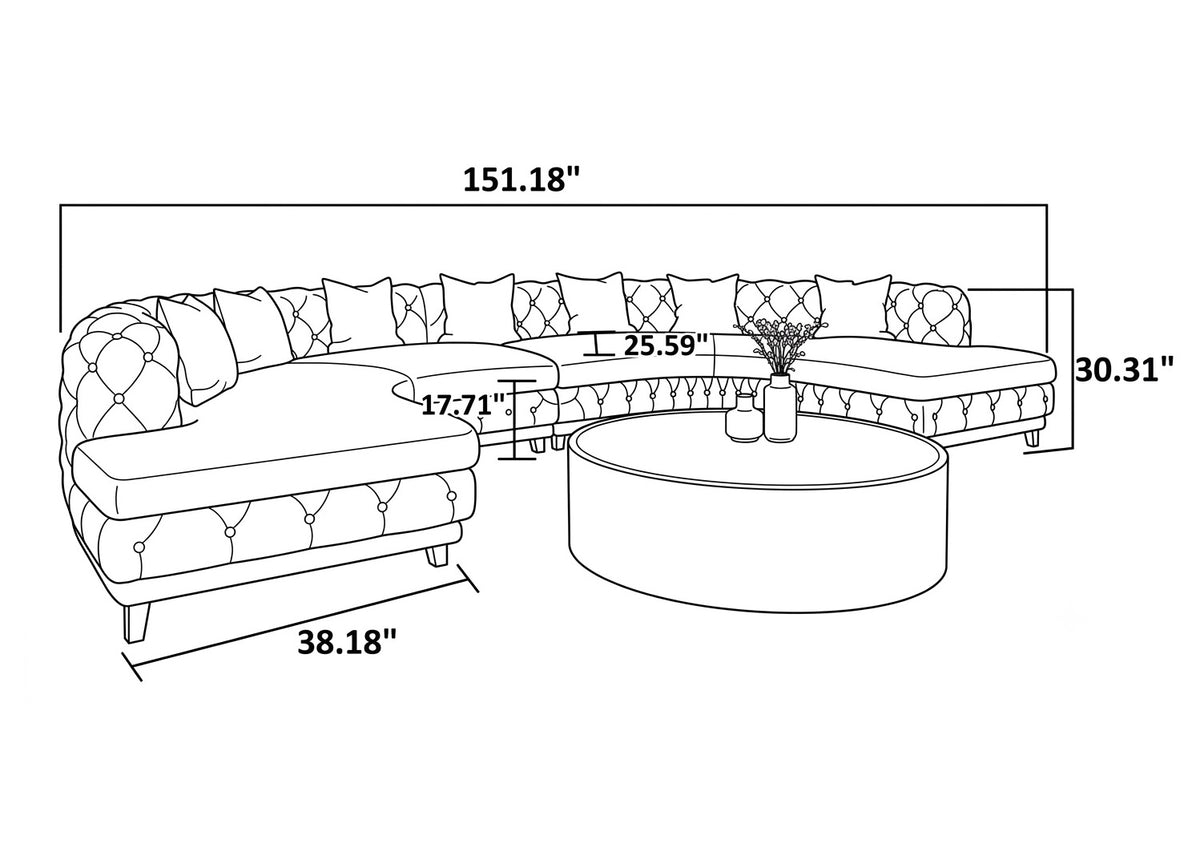 Curved Button Tufted Leather Sectional Sofa