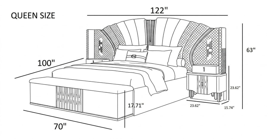 Modern Leather Upholstered Bedroom Set / Ruchi