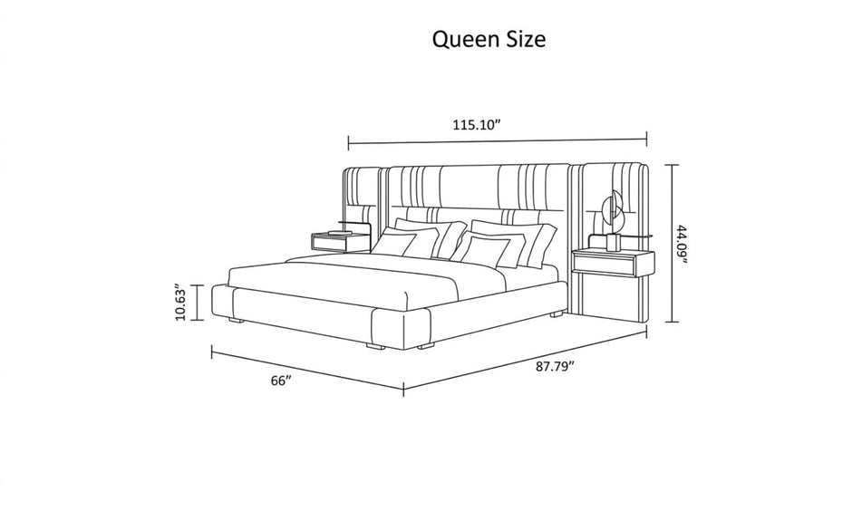Modern Leather Platform Bed With Headboard / Ruchi